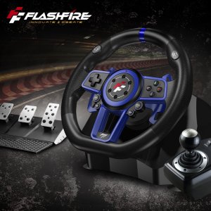 F111 FLASHFIRE Kierownica 900 PC/PS5/Switch z wibracjami 3 pedały 6 biegów 13