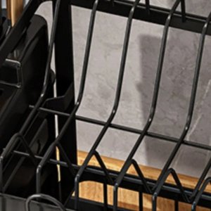 SUSZARKA DO NACZYŃ OCIEKACZ Z ODPŁYWEM DWU POZIOMOWA CZARNA STOJĄCA 3