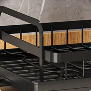 SUSZARKA DO NACZYŃ OCIEKACZ Z ODPŁYWEM DWU POZIOMOWA CZARNA STOJĄCA 4