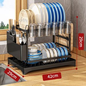 SUSZARKA DO NACZYŃ OCIEKACZ Z ODPŁYWEM DWU POZIOMOWA CZARNA STOJĄCA 5