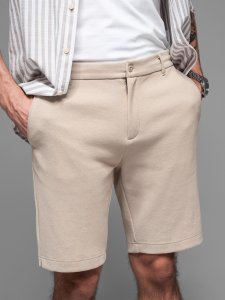 Męskie krótkie spodenki SLIM FIT z melanżowej strukturalnej dzianiny  piaskowe V3 OM-SRCS-0166 L 2