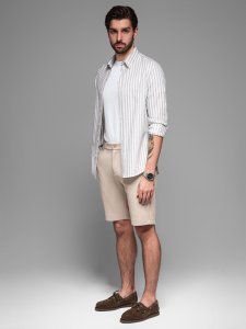 Męskie krótkie spodenki SLIM FIT z melanżowej strukturalnej dzianiny  piaskowe V3 OM-SRCS-0166 L 4