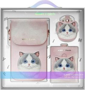 Nimmy Zestaw 3w1 torebka na telefon + portfel + etui na lokalizator różowy/pink Big Eyed Pet 2.0 Cat 1