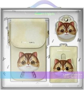 Nimmy Zestaw 3w1 torebka na telefon + portfel + etui na lokalizator khaki Big Eyed Pet 2.0 Cat 1