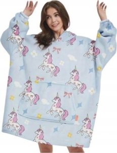 Bluza pluszowa z kapturem comfy koc oversize ciepła wzór unicorn jednorożec 1