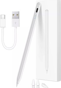 Rysik do Apple iPad Alogy Pencil z funkcją Palm Rejection Pressure Sensing Tilt Magnetyczny USB-C + 3 zapasowe końcówki Biały 1