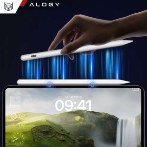 Rysik Alogy Rysik do Apple iPad Pencil z funkcją Palm Rejection Pressure Sensing Tilt Magnetyczny USB-C + 3 zapasowe końcówki Biały 3