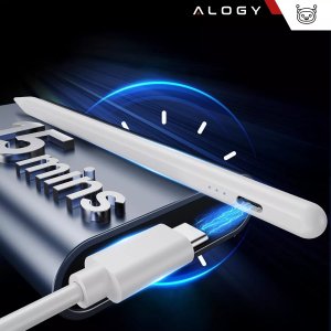 Rysik Alogy Rysik do Apple iPad Pencil z funkcją Palm Rejection Pressure Sensing Tilt Magnetyczny USB-C + 3 zapasowe końcówki Biały 4
