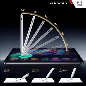 Rysik Alogy Rysik do Apple iPad Pencil z funkcją Palm Rejection Pressure Sensing Tilt Magnetyczny USB-C + 3 zapasowe końcówki Biały 7