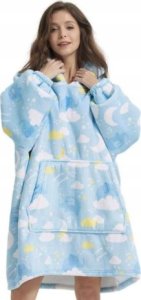 Bluza pluszowa z kapturem comfy koc oversize ciepła błękitna chmury słonik 1