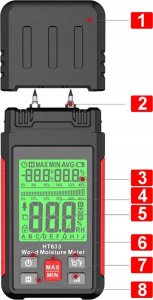 WILGOTNOŚCIOMIERZ MIERNIK WILGOTNOŚCI DREWNA POWIETRZA %RH MAT. BUDOWLANYCH 12