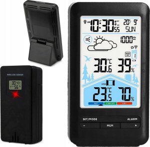BEZPRZEWODOWA STACJA POGODY TERMOMETR HIGROMETR CZUJNIK METEO Z ZEGAREM LCD 1