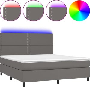 Łóżko Kontynentalne Z Materacem I Led, Szara Ekoskóra 180X200Cm 1