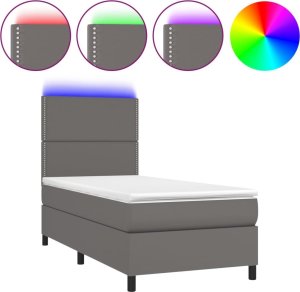 Łóżko Kontynentalne Z Materacem I Led, Szara Ekoskóra 90X200 Cm 1