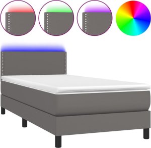 Łóżko Kontynentalne Z Materacem I Led, Szara Ekoskóra 90X200 Cm 1