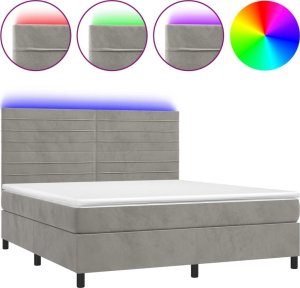 Łóżko Kontynentalne Z Materacem I Led, Szare 180X200Cm, Aksamit 1