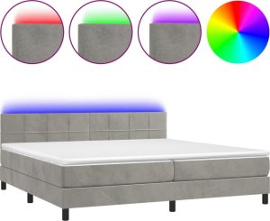 Łóżko Kontynentalne Z Materacem I Led, Szare 200X200Cm, Aksamit 1