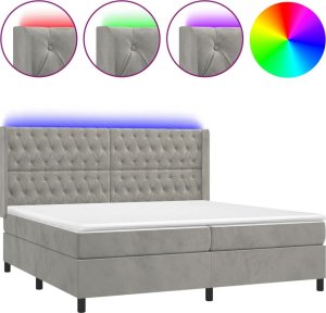 Łóżko Kontynentalne Z Materacem I Led, Szare 200X200Cm, Aksamit 1