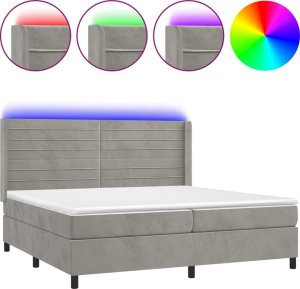 Łóżko Kontynentalne Z Materacem I Led, Szare 200X200Cm, Aksamit 1