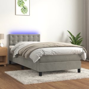 Łóżko Kontynentalne Z Materacem I Led, Szare 80X200 Cm, Aksamit 1