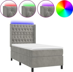 Łóżko Kontynentalne Z Materacem I Led, Szare 80X200 Cm, Aksamit 1