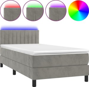 Łóżko Kontynentalne Z Materacem I Led, Szare 90X190 Cm, Aksamit 1