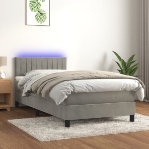 Łóżko Kontynentalne Z Materacem I Led, Szare 90X200 Cm, Aksamit 1
