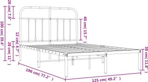 Metalowa Rama Łóżka Z Wezgłowiem, Czarna, 120X190 Cm 9