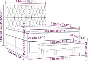 Łóżko Kontynentalne Z Materacem, Czarne, Tkanina, 140X190 Cm 8