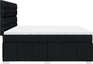 Łóżko Kontynentalne Z Materacem, Czarne, Tkanina, 200X200 Cm 5