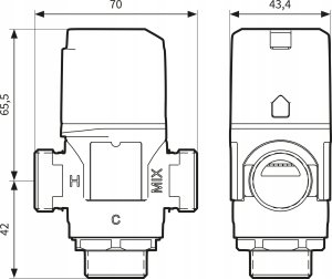Afriso Afriso ATM 563 zestaw - termostatyczny zawór mieszający + śrubunki przyłączeniowe (mieszanie boczne, DN20 G1"; 35 C - 60 C; Kvs = 2,5) 12 563 44 7