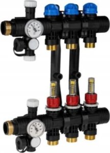 Afriso PROCALIDA EF1 poliamidowy 3 obwodowy rozdzielacz do ogrzewania podłogowego z zaworami termostatycznymi i przepływomierzami 81 363 3