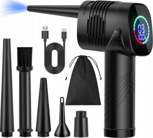 BEZSZCZOTKOWA DMUCHAWA DO SAMOCHODU, 3 POZIOMY PRĘDKOŚCI MOC 20-40W, BATERIA O POJMNOŚCI 2000mAh, 5 KOŃCÓKWEK, ŁADOWANIE TYPU C 1