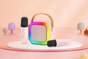PRZENOŚNY ZESTAW KARAOKE GŁOŚNIK BLUETOOTH RGB DWA MIKROFONY USB MINI JACK 5