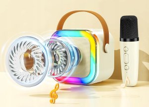 PRZENOŚNY ZESTAW KARAOKE GŁOŚNIK BLUETOOTH RGB DWA MIKROFONY USB MINI JACK 6