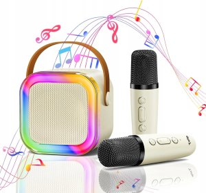 PRZENOŚNY ZESTAW KARAOKE GŁOŚNIK BLUETOOTH RGB DWA MIKROFONY USB MINI JACK 7