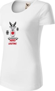 KOSZULKA DAMSKA ŚWIĄTECZNA BIAŁA RENIFER L KRÓTKI RĘKAW HAFT PREZENT 2