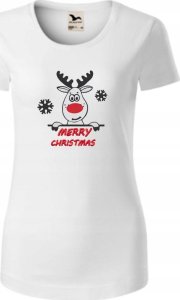 KOSZULKA DAMSKA ŚWIĄTECZNA BIAŁA RENIFER L KRÓTKI RĘKAW HAFT PREZENT 3