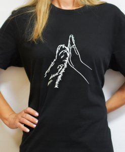 KOSZULKA BIAŁA DAMSKA Z ŁAPKĄ PSA DŁOŃ CZŁOWIEKA L KRÓTKI RĘKAW HAFT 2