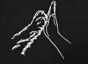 KOSZULKA BIAŁA DAMSKA Z ŁAPKĄ PSA DŁOŃ CZŁOWIEKA L KRÓTKI RĘKAW HAFT 3