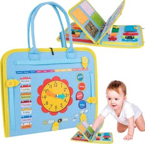 TABLICA SENSORYCZNA MANIPULACYJNA MONTESSORI ZEGAR MATERIAŁOWA NAUKA 1