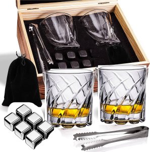 ZESTAW PREZENTOWY SZKLANKI DO WHISKY KAMIENIE SKRZYNKA KOSTKI LODOWE DRINKÓW 1