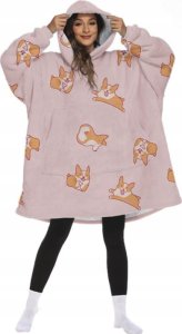 Bluza pluszowa z kapturem różowa comfy koc oversize pieski corgi 1