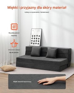 Sofa rozkładana 3 w 1 składana kanapa z poduszkami ciemnoszara 3