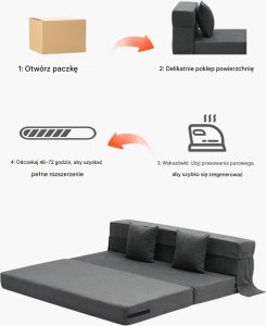 Sofa rozkładana 3 w 1 składana kanapa z poduszkami ciemnoszara 6