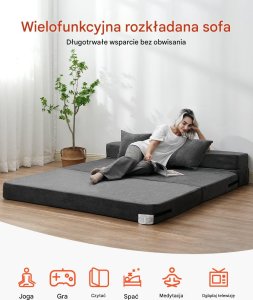 Sofa rozkładana 3 w 1 składana kanapa z poduszkami ciemnoszara 7
