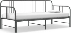 Sofa Z Wysuwaną Ramą Łóżka, Szara, Metalowa, 90X200 Cm 1