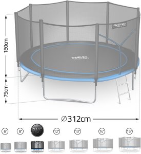 NeoSport Trampolina ogrodowa 10ft/312cm z siatką zewnętrzną i drabinką 6