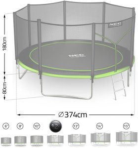 Trampolina ogrodowa Neo-Sport NeoSport Trampolina ogrodowa 12ft/374cm z siatką zewnętrzną i drabinką 5