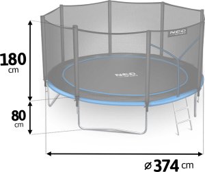 NeoSport Trampolina ogrodowa 12ft/374cm z siatką zewnętrzną i drabinką 3